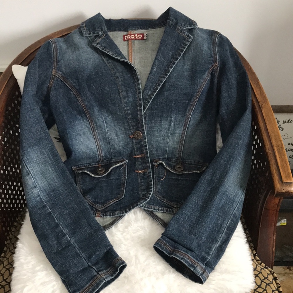 MOTO  Beautiful Jean Jacket with fantastic details on the back of jacket .